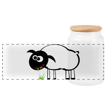 Mouton de dessin animé avec mangeur d’herbe - Boîte à biscuits avec couvercle en bois - blanc - Devant