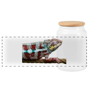 chameleon - Panoramic Cookie Jar with Wooden Lid - white - Front