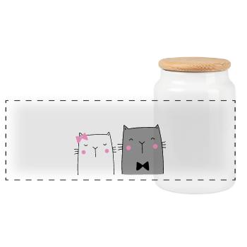 Cats Couple Wedding Gift - Panoramic Cookie Jar with Wooden Lid - white - Front