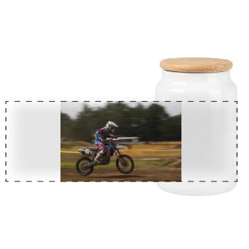 Motocross Action - Panorama Keksdose mit Holzdeckel - Weiß - Vorne