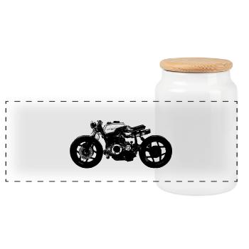 Schwarze Motorrad Silhouette Retro - Panorama Keksdose mit Holzdeckel - Weiß - Vorne