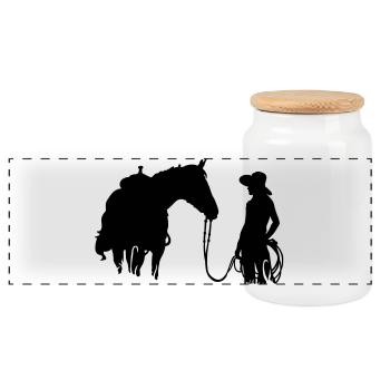 cheval et femme - Boîte à biscuits avec couvercle en bois - blanc - Devant