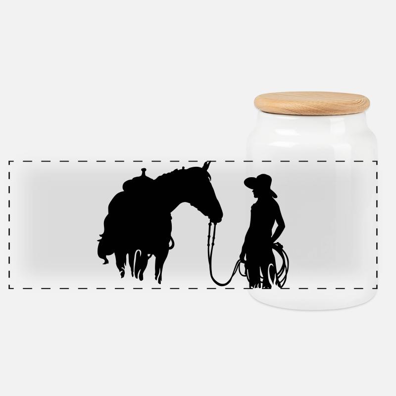 Frau mit Pferd - Panorama Keksdose mit Holzdeckel - Weiß