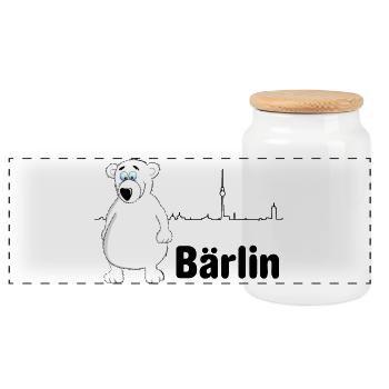 Berlin mit Berliner Bär = Bärlin - Panorama Keksdose mit Holzdeckel - Weiß - Vorne