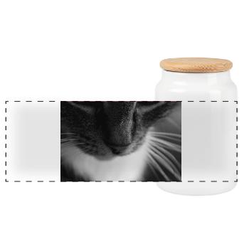Cat black white - Panoramic Cookie Jar with Wooden Lid - white - Front