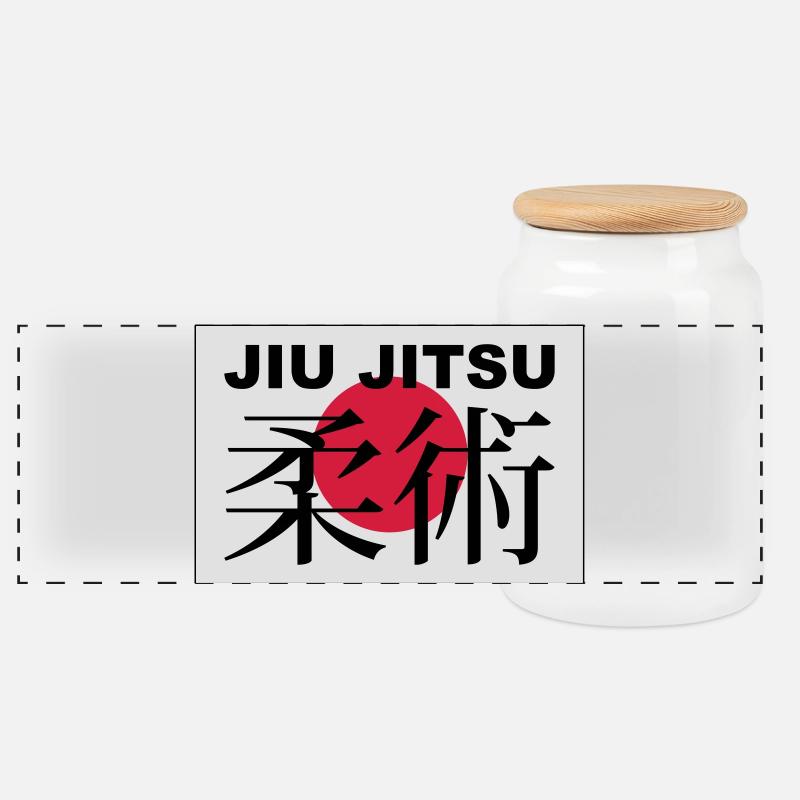 jiu jitsu - Panoramic Cookie Jar with Wooden Lid - white