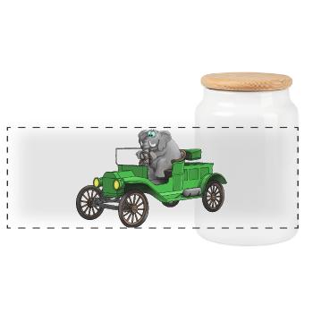 Oldtimer Cartoon lustig - Panorama Keksdose mit Holzdeckel - Weiß - Vorne