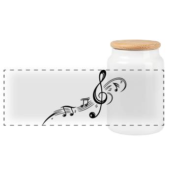 Clef with music notes, modern Tribal Tattoo Style. - Panoramic Cookie Jar with Wooden Lid - white - Front