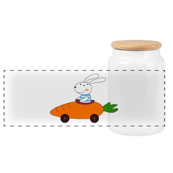 Rabbit in the car, Easter, Easter , shirt for children - Panoramic Cookie Jar with Wooden Lid - white - Front