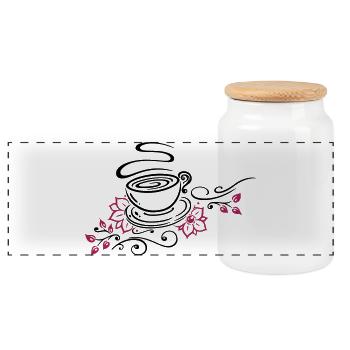 Tea, tea cup, tea time, cherry blossoms - Panoramic Cookie Jar with Wooden Lid - white - Front
