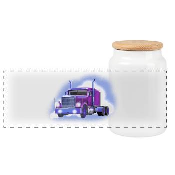 truck - Panoramic Cookie Jar with Wooden Lid - white - Front