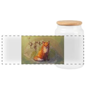 Herbst Fuchs Poster - Panorama Keksdose mit Holzdeckel - Weiß - Vorne