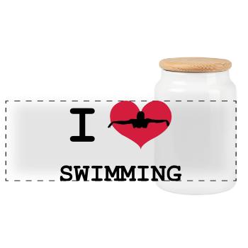 I Love Swimming - Boîte à biscuits avec couvercle en bois - blanc - Devant