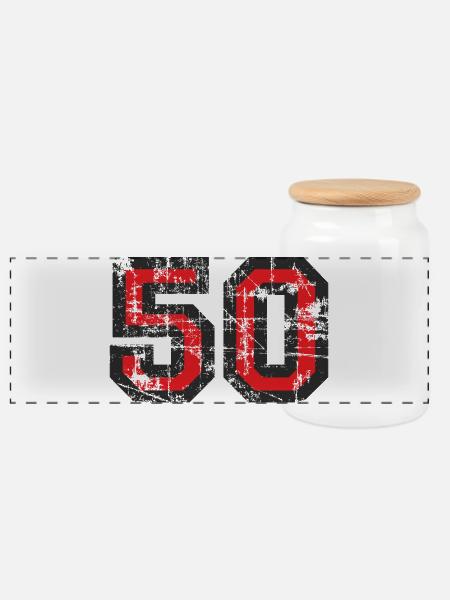 Zahl 50 (Vintage Rot) 50. Geburtstag Nr. 50 - Panorama Keksdose mit Holzdeckel - Weiß