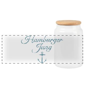 Hamburger Jung (Vintage Hellblau) Hamburg Anker - Panorama Keksdose mit Holzdeckel - Weiß - Vorne