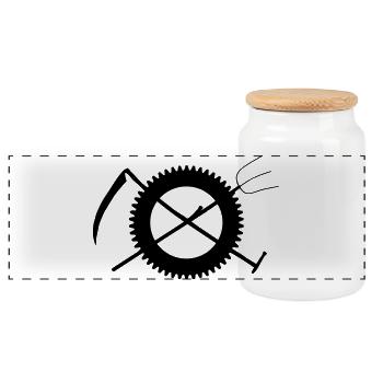 Gabel Sense Zahnrad Landwirt Symbol - Panorama Keksdose mit Holzdeckel - Weiß - Vorne
