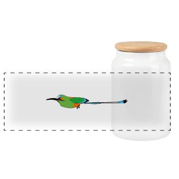 Turquoise-Browed Motmot (Torogoz/Guardabarranco) - Panoramic Cookie Jar with Wooden Lid - white - Front