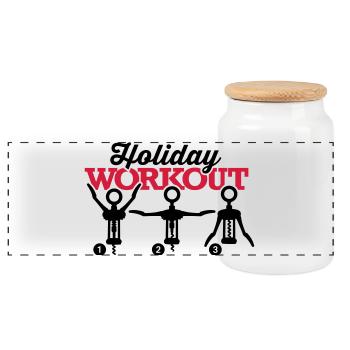 Holiday workout corkscrew - Panoramic Cookie Jar with Wooden Lid - white - Front