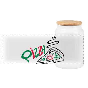 Big slice of Pizza, Italian food. - Panoramic Cookie Jar with Wooden Lid - white - Front