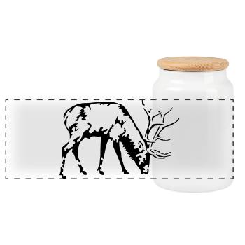 deer - Panoramic Cookie Jar with Wooden Lid - white - Front