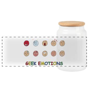 GEEK EMOTIONS - WHITE Text - Panoramic Cookie Jar with Wooden Lid - white - Front