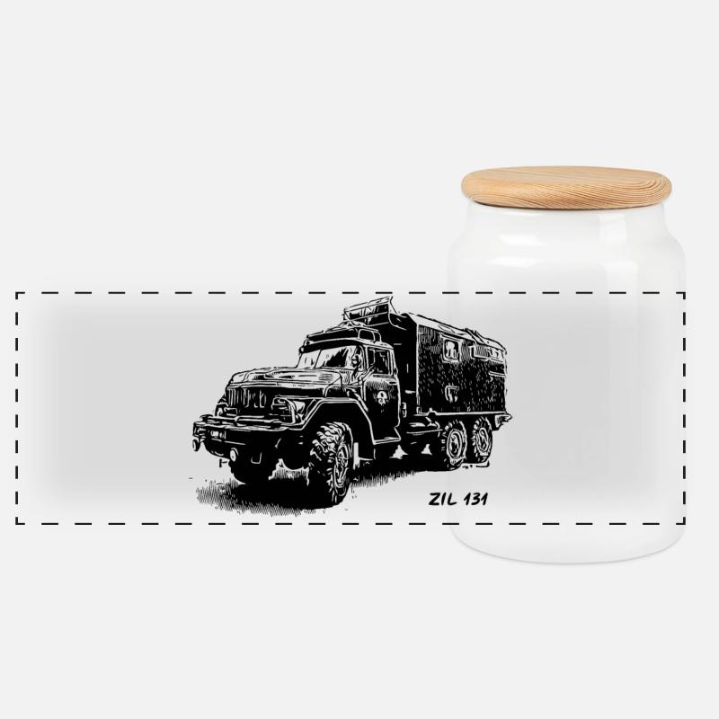 ZIL 131 - LKW - Panorama Keksdose mit Holzdeckel - Weiß