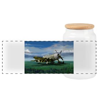 Thunderbolt P-47 - Panorama Keksdose mit Holzdeckel - Weiß - Vorne