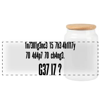 Intelligence Ability to Adapt Change | Leet Art - Panoramic Cookie Jar with Wooden Lid - white - Front