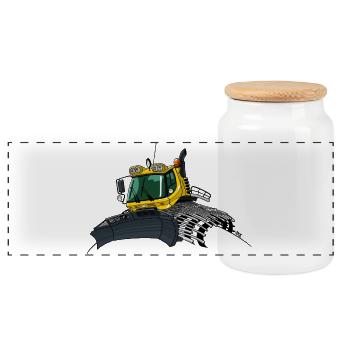 yellow snowplow new - Panoramic Cookie Jar with Wooden Lid - white - Front