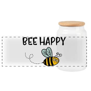Bee Happy - Panorama Keksdose mit Holzdeckel - Weiß - Vorne