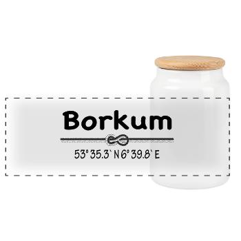 Koordinaten Borkum - Panorama Keksdose mit Holzdeckel - Weiß - Vorne