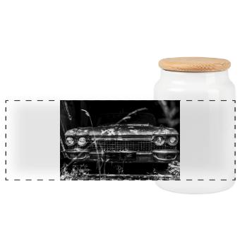 Voiture classique Cadillac - Boîte à biscuits avec couvercle en bois - blanc - Devant