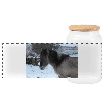 Pferd Pferdeposter - Panorama Keksdose mit Holzdeckel - Weiß - Vorne
