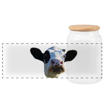 funny cow cow head black and white gift farmer - Panoramic Cookie Jar with Wooden Lid - white - Front