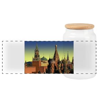 Moskau - Panorama Keksdose mit Holzdeckel - Weiß - Vorne