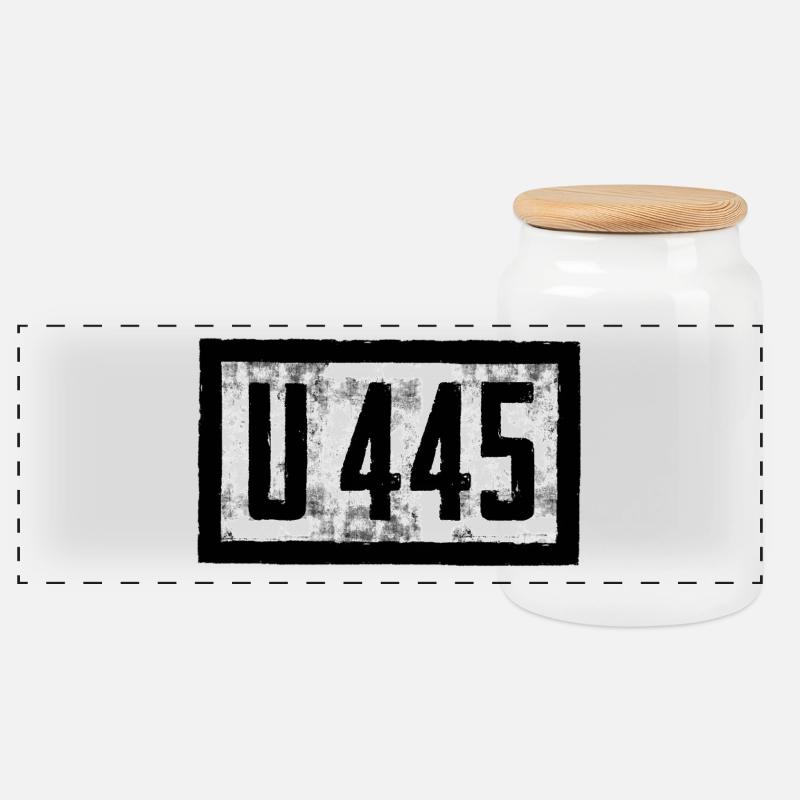 U-Boot Design mit U 445 Schrift - Panorama Keksdose mit Holzdeckel - Weiß