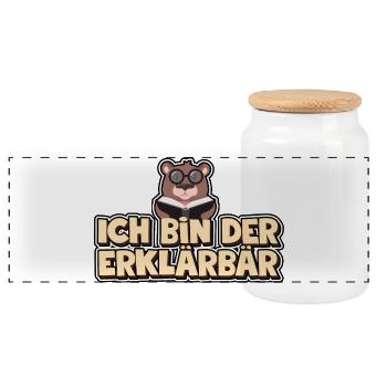 Ich bin der Erklärbär - Panorama Keksdose mit Holzdeckel - Weiß - Vorne