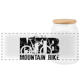 Mountain bike - Panoramic Cookie Jar with Wooden Lid - white - Front