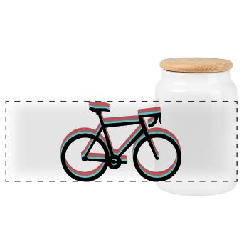 Rennrad in tricolor - rot, schwarz, blau (türkis) - Panorama Keksdose mit Holzdeckel - Weiß - Vorne