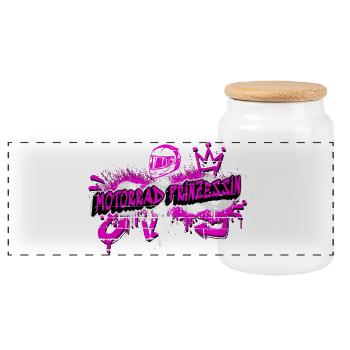 Motorrad Prinzessin Graffiti Design - Panorama Keksdose mit Holzdeckel - Weiß - Vorne