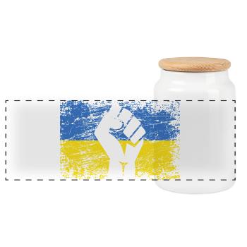 Flagge der Ukraine Ukraine Unterstützung Ukraininens - Panorama Keksdose mit Holzdeckel - Weiß - Vorne