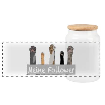 Meine Follower - Katzenpfoten - Panorama Keksdose mit Holzdeckel - Weiß - Vorne
