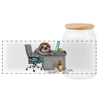 Paresseux des employés fatigués au bureau - Boîte à biscuits avec couvercle en bois - blanc - Devant