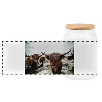 Bovins écossais des Highlands - Boîte à biscuits avec couvercle en bois - blanc - Devant