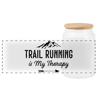 Trail Running is My Therapy - Panoramic Cookie Jar with Wooden Lid - white - Front