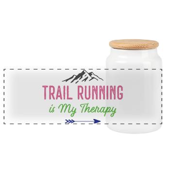 Trail Running is My Therapy - Panoramic Cookie Jar with Wooden Lid - white - Front