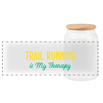 Trail Running is My Therapy - Panoramic Cookie Jar with Wooden Lid - white - Front