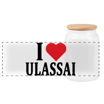T-Shirt Ich liebe Ulassai T-Shirt Sardinien - Panorama Keksdose mit Holzdeckel - Weiß - Vorne