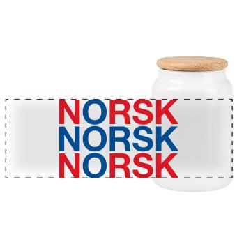 NORSK Norway Norwegen Norwegische Flagge - Panorama Keksdose mit Holzdeckel - Weiß - Vorne