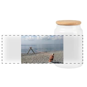 Meeresseil auf See - Panorama Keksdose mit Holzdeckel - Weiß - Vorne